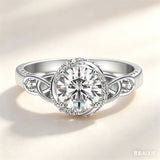 Sterling Silver 10K 14K 18K Gold  Personalized Engraved Moissanite Celtic Knot Wedding Engagement Ring