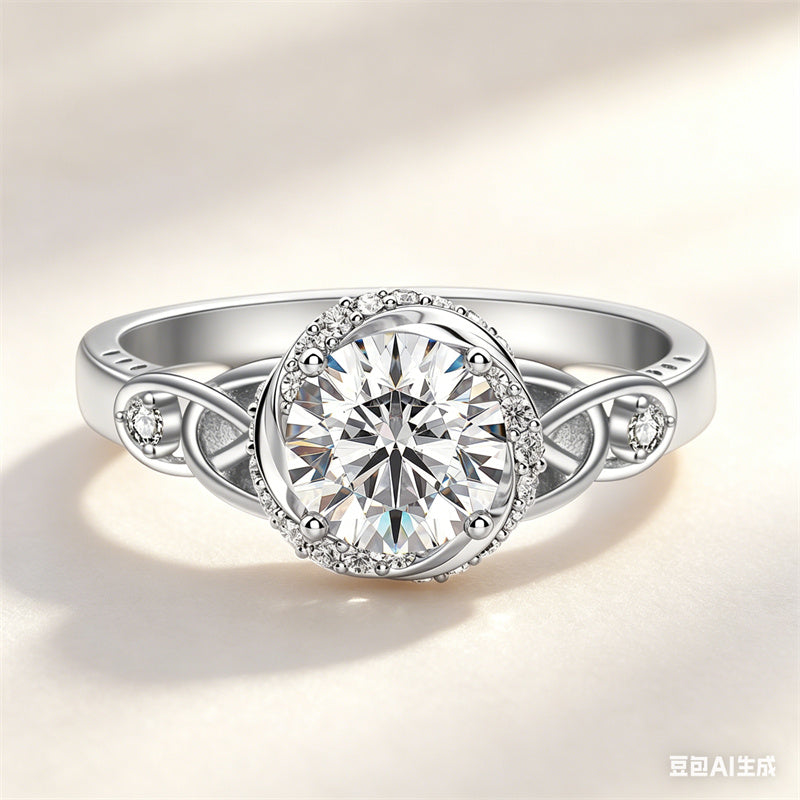 Sterling Silver 10K 14K 18K Gold  Personalized Engraved Moissanite Celtic Knot Wedding Engagement Ring
