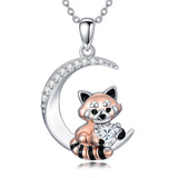 Sterling Silver Birthstone Red Panda Pendant Necklace Animal Jewelry Gifts for Women
