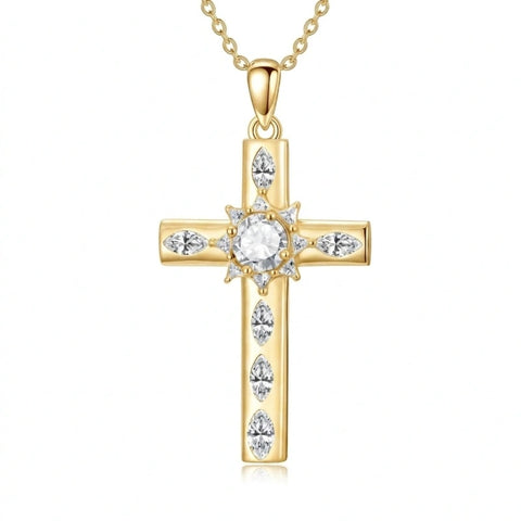 14K Gold Plated Birthstone Infinity  Cross Pendant NecklaceJewelry for Women