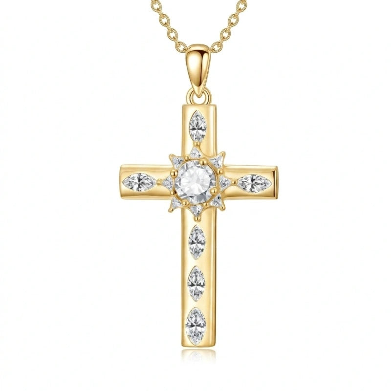 14K Gold Plated Birthstone Infinity  Cross Pendant NecklaceJewelry for Women