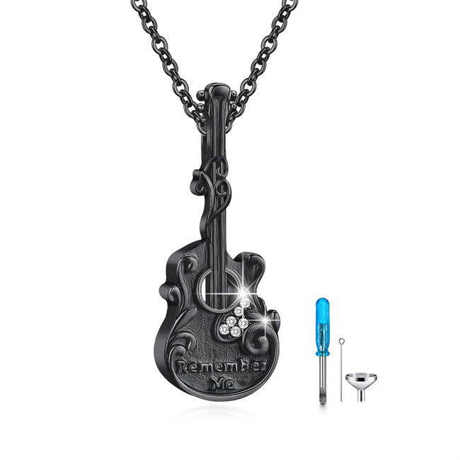 Guitar and Pick Memorial Necklace S925 Sterling Silver Music Guitar Ur