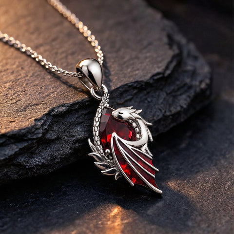 Sterling Silver Birthstone Wyvern Dragon Pendant Necklace