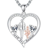 Sterling Silver Birthstone Father-Daughter Pendant Necklace Engraved with I Love You Forever