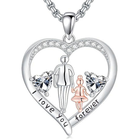 Sterling Silver Birthstone Father-Daughter Pendant Necklace Engraved with I Love You Forever