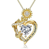 10K 14K 18K Gold  12 Months Birthstones Sunflower Pendant Necklace Engraved with You are My Sunshine