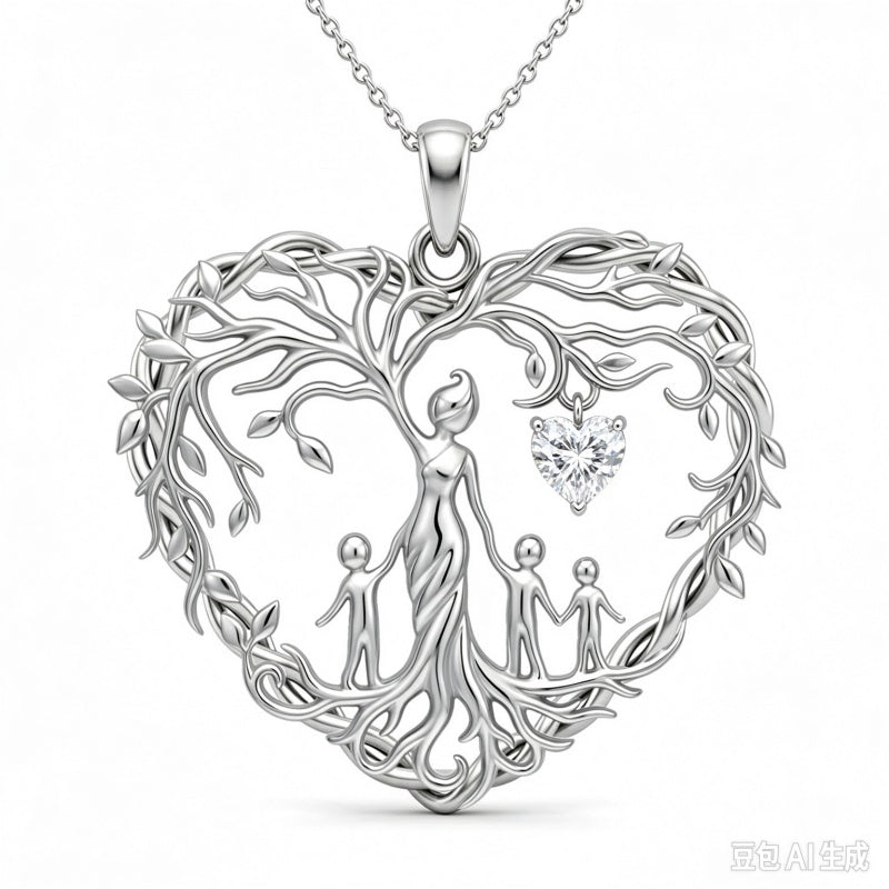 Sterling Silver Heart Pendant Birthstone Tree of Life Mother Child Family Necklace