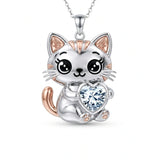 Sterling Silver 12 Month Birthstone Cat Pendant Necklace Birthstone Jewelry Gifts for Birthday