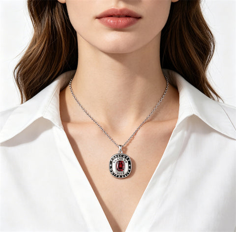 Copper Sterling Silver Custom Birthstone Engraved Class Graduation Necklace