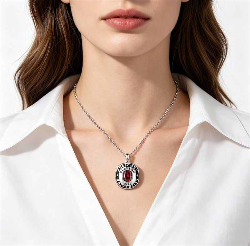 Copper Sterling Silver Custom Birthstone Engraved Class Graduation Necklace