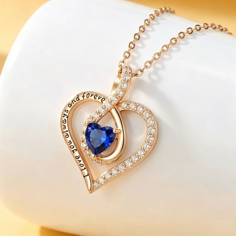 14K Gold Plated Love Heart Birthstone Necklace for Women