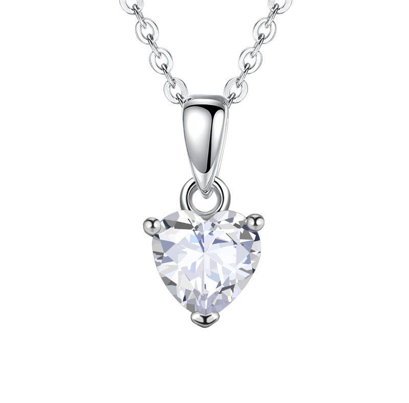 Sterling Silver Heart-Shaped 12 Month Birthstone Cubic Zirconia Pendant Necklace, Valentine's Day Gift