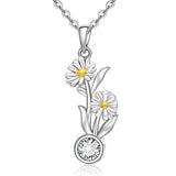 Birth Flower Necklace With Birthstone For Women Sterling Silver 925 Floral Birth Month Flower Necklace Birthday Gifts