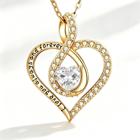 14K Gold Plated Love Heart Birthstone Necklace for Women