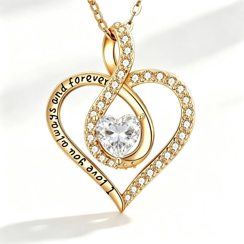 14K Gold Plated Love Heart Birthstone Necklace for Women