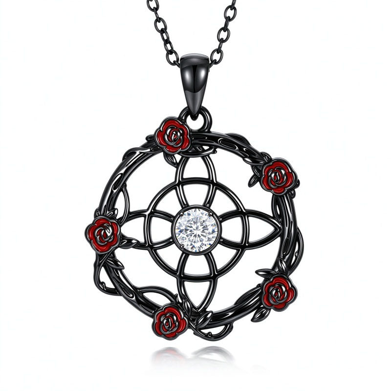 Sterling Silver Black Heart Skeleton Birthstone Necklace With Engraved Halloween Gift