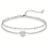 Sterling Silver Birthstone Double Layer Anklet for Beach Weddings, Summer Vacations & Pool Parties