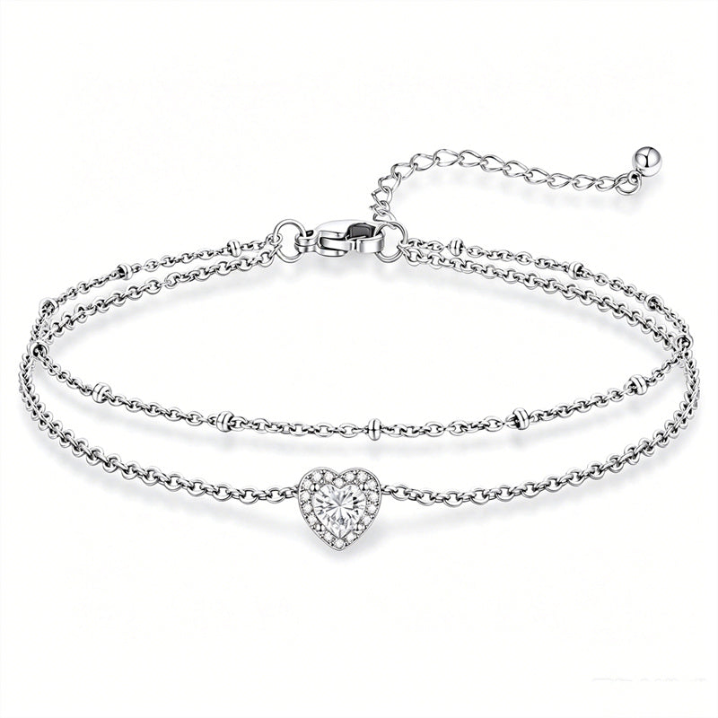 Sterling Silver Birthstone Double Layer Anklet for Beach Weddings, Summer Vacations & Pool Parties