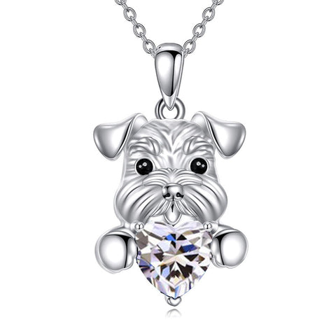 Sterling Silver Birthstone Schnauzer Pendant  Necklace