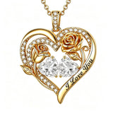 14K Gold Plated Double Heart Birthstone Rose Pendant Necklace for Women