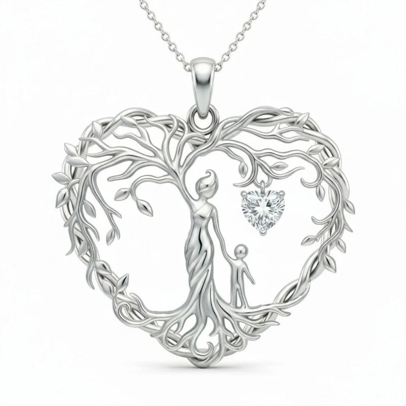 Sterling Silver Heart Pendant Birthstone Tree of Life Mother Child Family Necklace