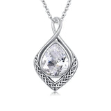 Sterling Silver Birthstone Teardrop Infinity Celtic Knot Pendant Necklace
