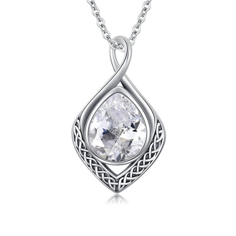 Sterling Silver Birthstone Teardrop Infinity Celtic Knot Pendant Necklace