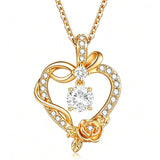 14K Gold Plated Round Birthstone Rose Flower Pendant Necklace for Women