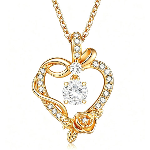 14K Gold Plated Round Birthstone Rose Flower Pendant Necklace for Women