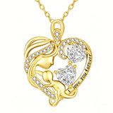 10K 14K 18K Gold Double Birthstone Heart Mother Son/Daughter Pendant Necklace for Mom