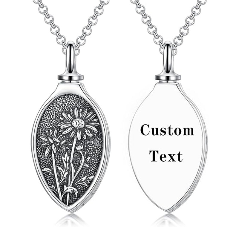 Sterling Silver 12 Month Birth Flower Urn Necklace for Ashes