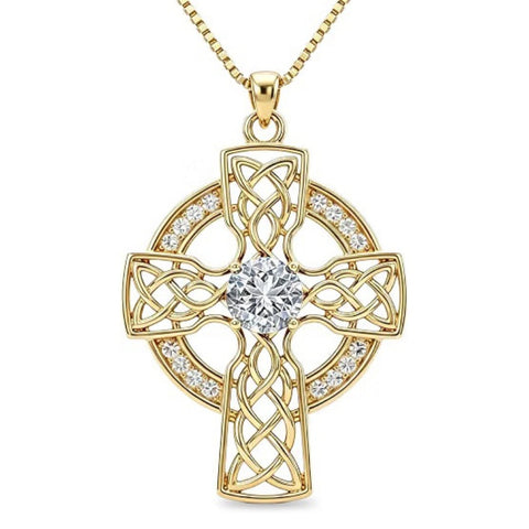14K Gold Plated Birthstone Celtic Knotwork Cross Necklace for Women