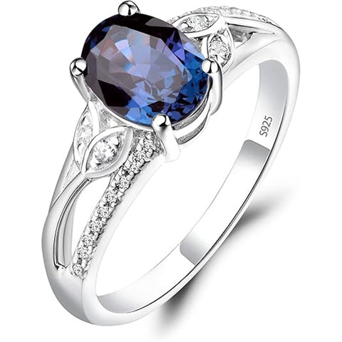 Sterling Silver Oval Shaped 8X6 MM Gemstone Ring Leaf Engagement Ring for Women