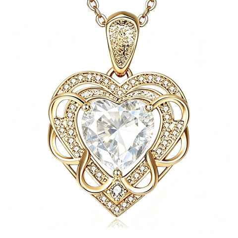 14K Gold Plated Heart Birthstone Heart Necklace for Women Fashion Wedding Anniversary Birthday Gifts