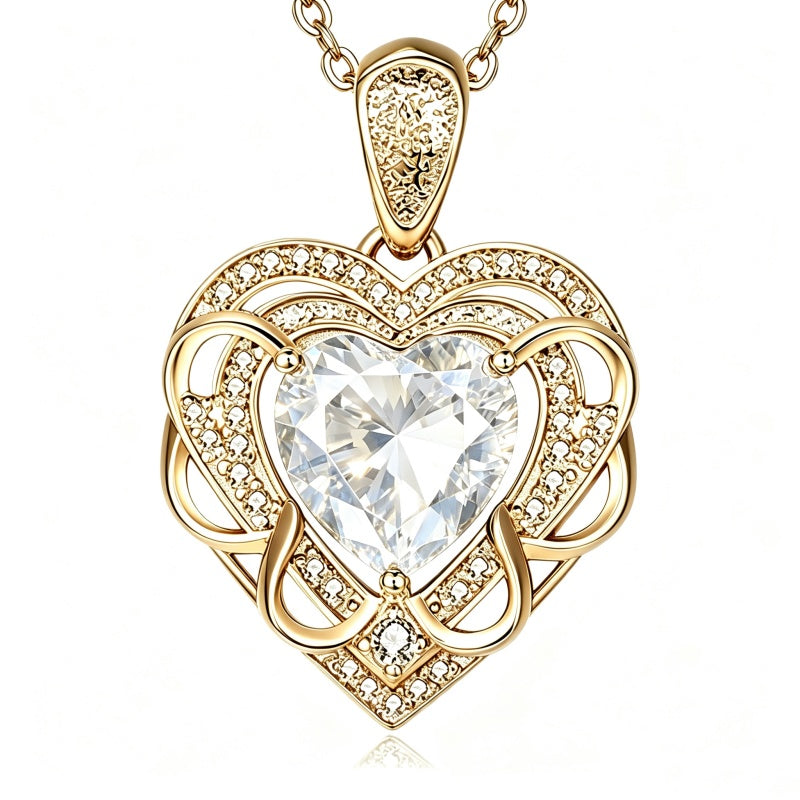 14K Gold Plated Heart Birthstone Heart Necklace for Women Fashion Wedding Anniversary Birthday Gifts