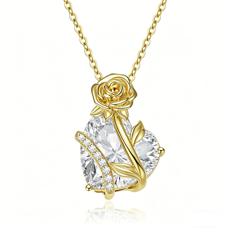 10K 14K 18K Gold Heart Birthstone Rose Pendant Necklace Gifts for Wife Girlfriend Mom Daughter Grandma