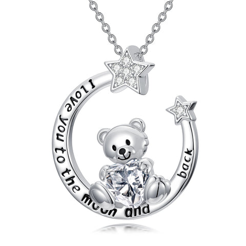 Sterling Silver Birthstone Teddy Bear Pendant Necklace