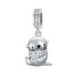 Sterling Silver Birthstone Otter Bead Charm for  Otter Lovers