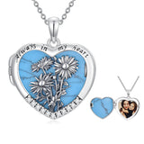 Sterling Silver Turquoise Personalized Photo 12-Month Birth Flower Pendant Necklace