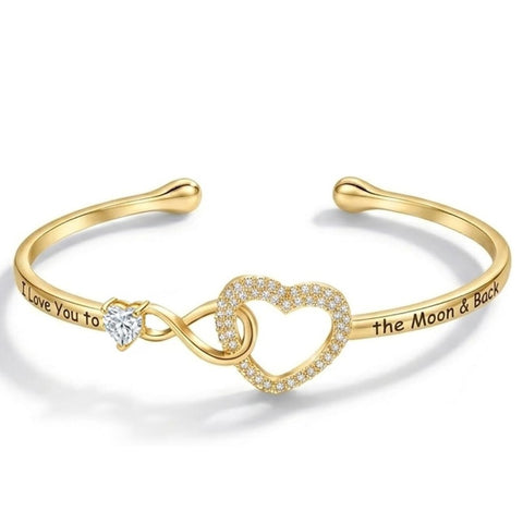 14K Gold Plated Birthstone Infinity Heart Bangle Bracelet for Women