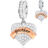 Family Theme Charm 925 Sterling Silver Mother Father Clear Pave Heart Pendant Beads Fit European Women Bracelet