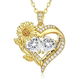 Sterling Sliver Birthstone Love Heart & Sunflower Pendant Necklace Engraved With You Are My Sunshine