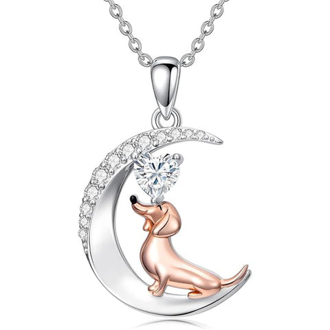 Sterling Silver Heart Birthstone  Dachshund Pendant Necklace