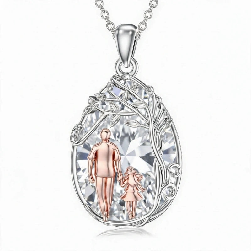 Sterling Silver Crystal Father Daughter Pendant Necklace from Dad  I Love You Forever Jewelry