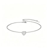 Sterling Silver Simple Dainty Round Heart Birthstone Single Layer Charm Anklet