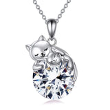 Cat Necklace with Birthstone 925 Sterling Silver Cat Pendant Necklace Gift for Women Daughter Mother