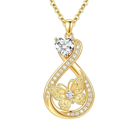 14K Gold Plated Infinity Birthstone  Butterfly Cross Necklace for Women