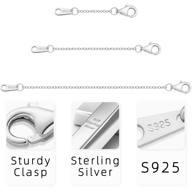 Sterling Silver 3 Piece Set Extenders Chain Necklace– romanticwork