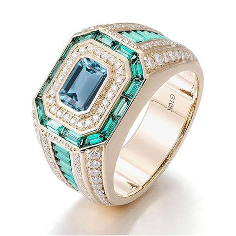 Sterling Silver 10K 14K 18K Gold Emerald Cut Gemstone Engagement Ring Wedding Anniversary Ring for Men