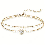 Sterling Silver Birthstone Double Layer Anklet for Beach Weddings, Summer Vacations & Pool Parties